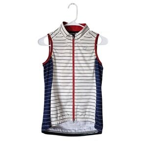 VELOCIO Lela Rose Poppy Cycling White Red Blue Vest Zip Sleeveless Size M